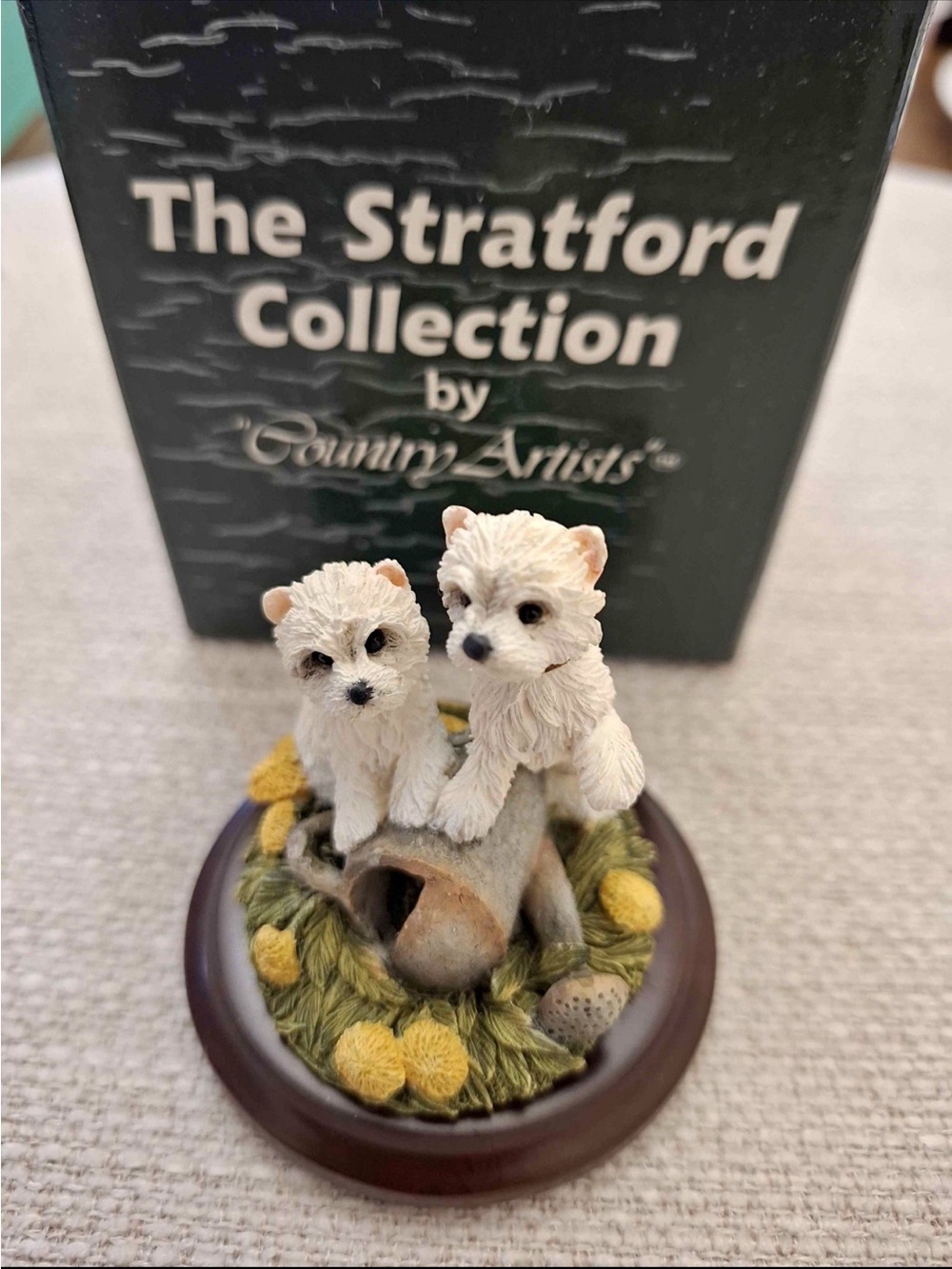 Country Artists West Highland Terrier Puppies Dog Figurine Wood Base 1999